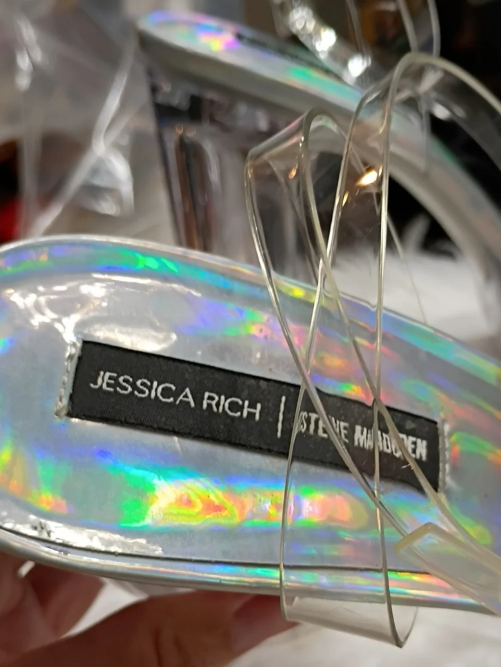 New Steve Madden Jessica Rich Iridescent Clear Platform Heels - Holographic 9.5M